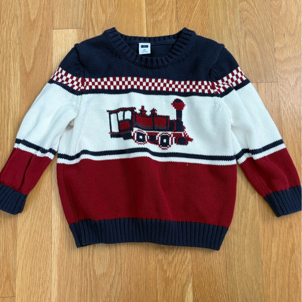 Janie and Jack Red and Navy Train Sweater